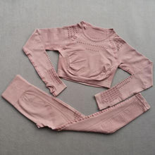 Load image into Gallery viewer, 2 pcs/set Seamless Women Sport Suit Gym Workout Clothes Long Sleeve Fitness Crop Top And Scrunch Butt Leggings Yoga Set