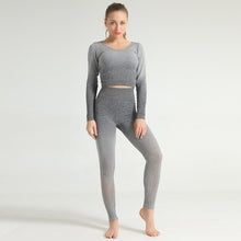 Load image into Gallery viewer, Female Yoga Set Long Sleeve Hollow Tops And High Waist Control Sport Leggings Gym Clothes Seamless Sport Suit Can be alone buy
