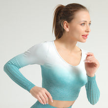 Load image into Gallery viewer, Female Yoga Set Long Sleeve Hollow Tops And High Waist Control Sport Leggings Gym Clothes Seamless Sport Suit Can be alone buy

