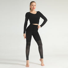 Load image into Gallery viewer, Female Yoga Set Long Sleeve Hollow Tops And High Waist Control Sport Leggings Gym Clothes Seamless Sport Suit Can be alone buy
