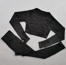 Load image into Gallery viewer, 2 pcs/set Seamless Women Sport Suit Gym Workout Clothes Long Sleeve Fitness Crop Top And Scrunch Butt Leggings Yoga Set
