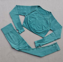 Load image into Gallery viewer, 2 pcs/set Seamless Women Sport Suit Gym Workout Clothes Long Sleeve Fitness Crop Top And Scrunch Butt Leggings Yoga Set
