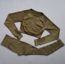 Load image into Gallery viewer, 2 pcs/set Seamless Women Sport Suit Gym Workout Clothes Long Sleeve Fitness Crop Top And Scrunch Butt Leggings Yoga Set
