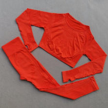 Load image into Gallery viewer, 2 pcs/set Seamless Women Sport Suit Gym Workout Clothes Long Sleeve Fitness Crop Top And Scrunch Butt Leggings Yoga Set
