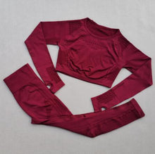 Load image into Gallery viewer, 2 pcs/set Seamless Women Sport Suit Gym Workout Clothes Long Sleeve Fitness Crop Top And Scrunch Butt Leggings Yoga Set
