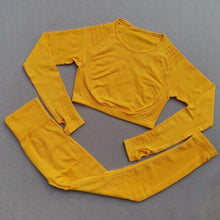 Load image into Gallery viewer, 2 pcs/set Seamless Women Sport Suit Gym Workout Clothes Long Sleeve Fitness Crop Top And Scrunch Butt Leggings Yoga Set
